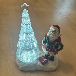 NIB RAZ Imports Lighted Swirling Silver Glitter Tree with Santa